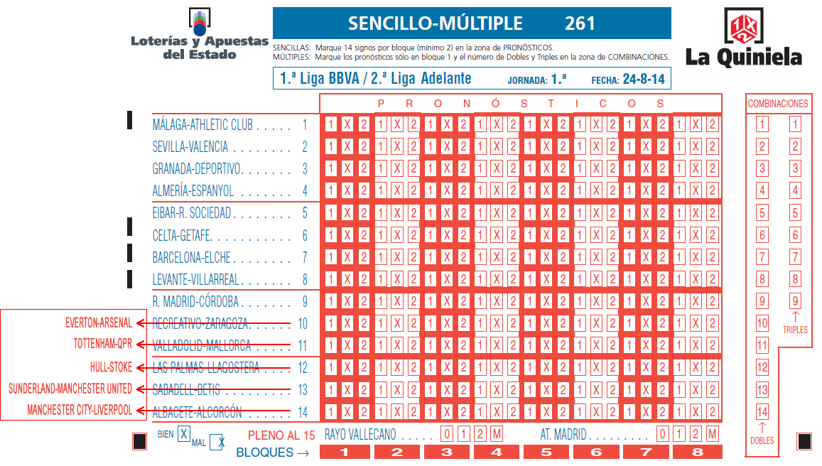 Primera jornada de la quiniela